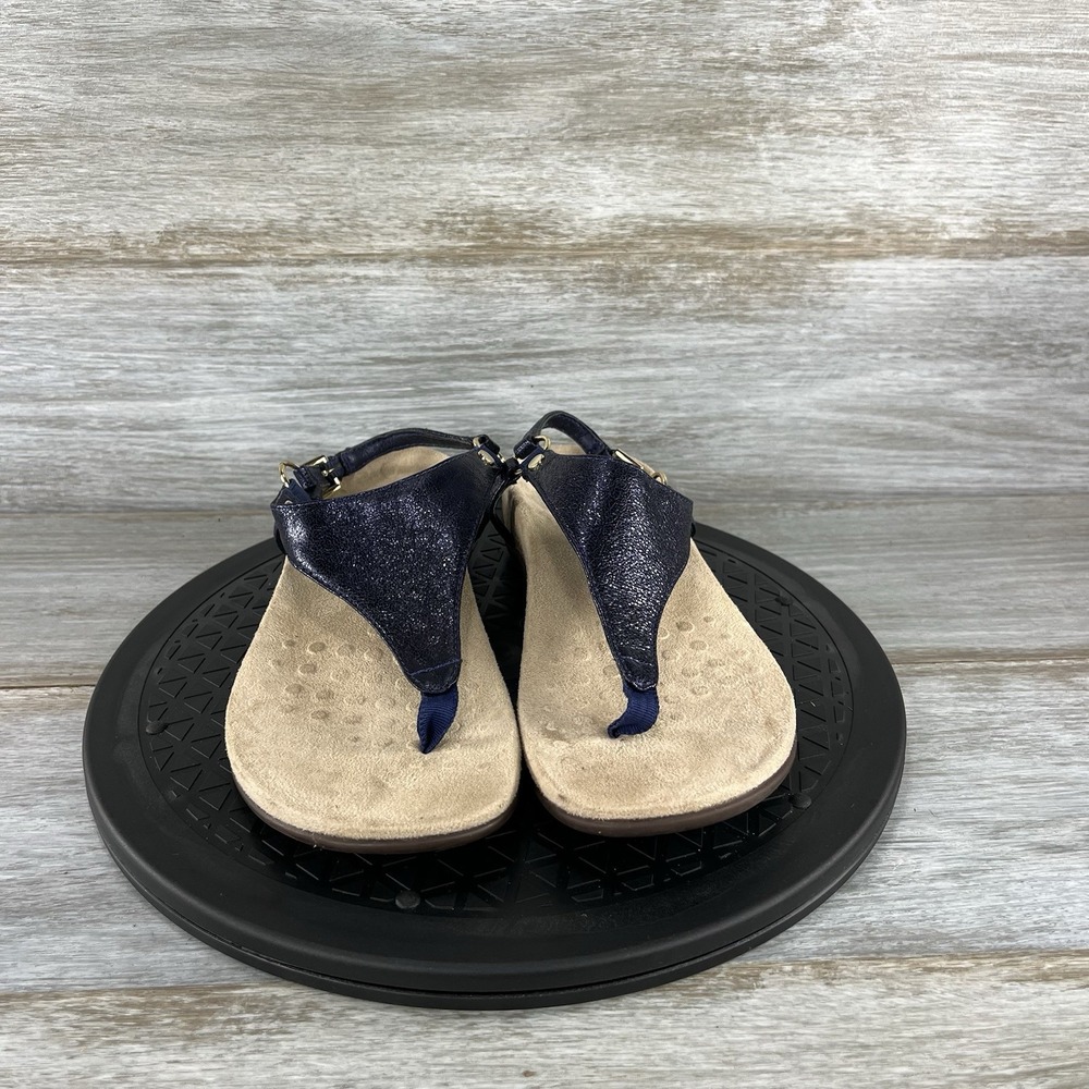 Vionic Woman's Kirra Metallic Navy T Strap Sandals Size 7 - Picture 2 of 8